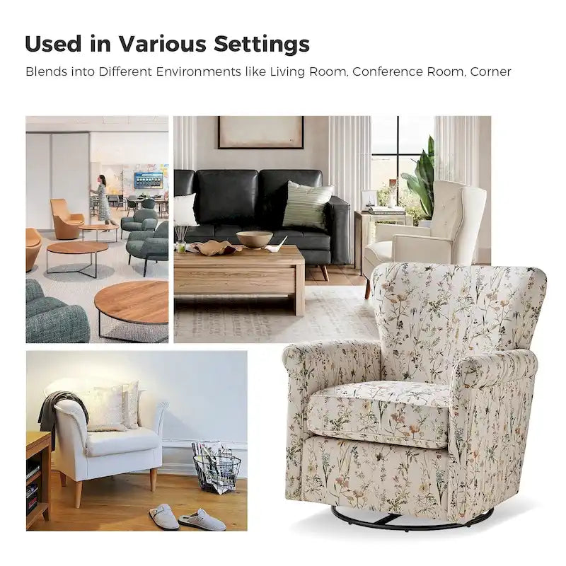 Georg Comfortable Floral Fabric Swivel Rocker Chair with Rolled Armrest Set of 2 by HULALA HOME
