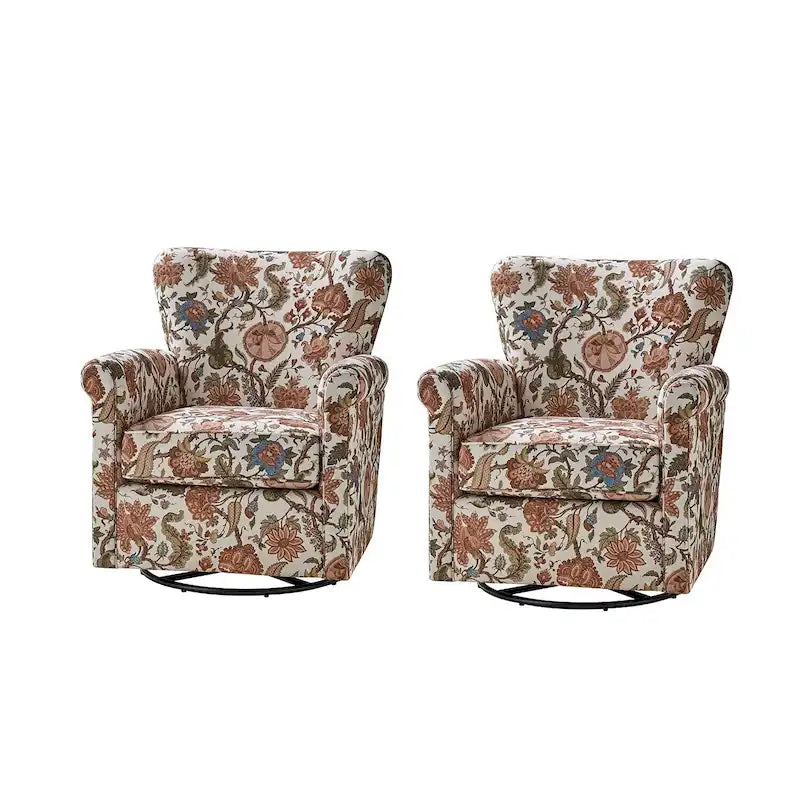 Georg Comfortable Floral Fabric Swivel Rocker Chair with Rolled Armrest Set of 2 by HULALA HOME
