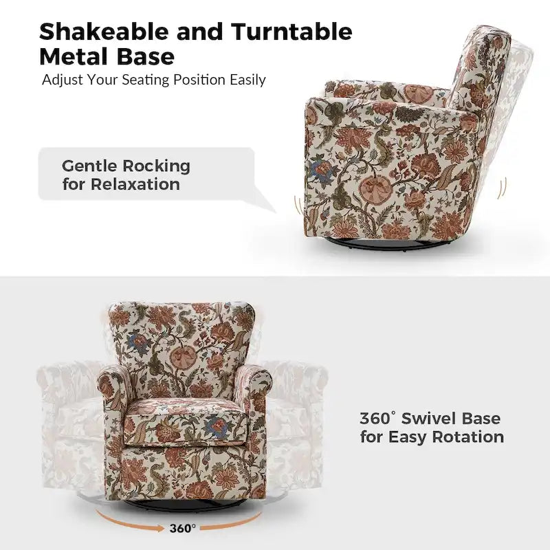 Georg Comfortable Floral Fabric Swivel Rocker Chair with Rolled Armrest Set of 2 by HULALA HOME