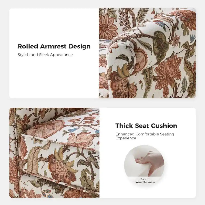 Georg Comfortable Floral Fabric Swivel Rocker Chair with Rolled Armrest Set of 2 by HULALA HOME