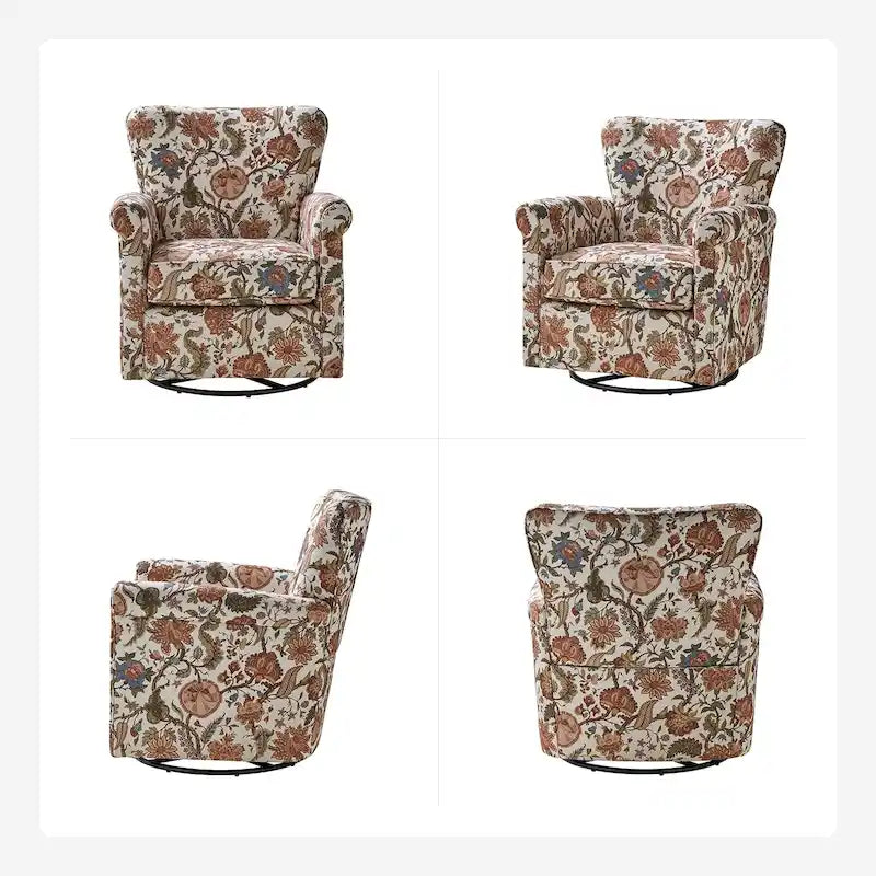 Georg Comfortable Floral Fabric Swivel Rocker Chair with Rolled Armrest Set of 2 by HULALA HOME