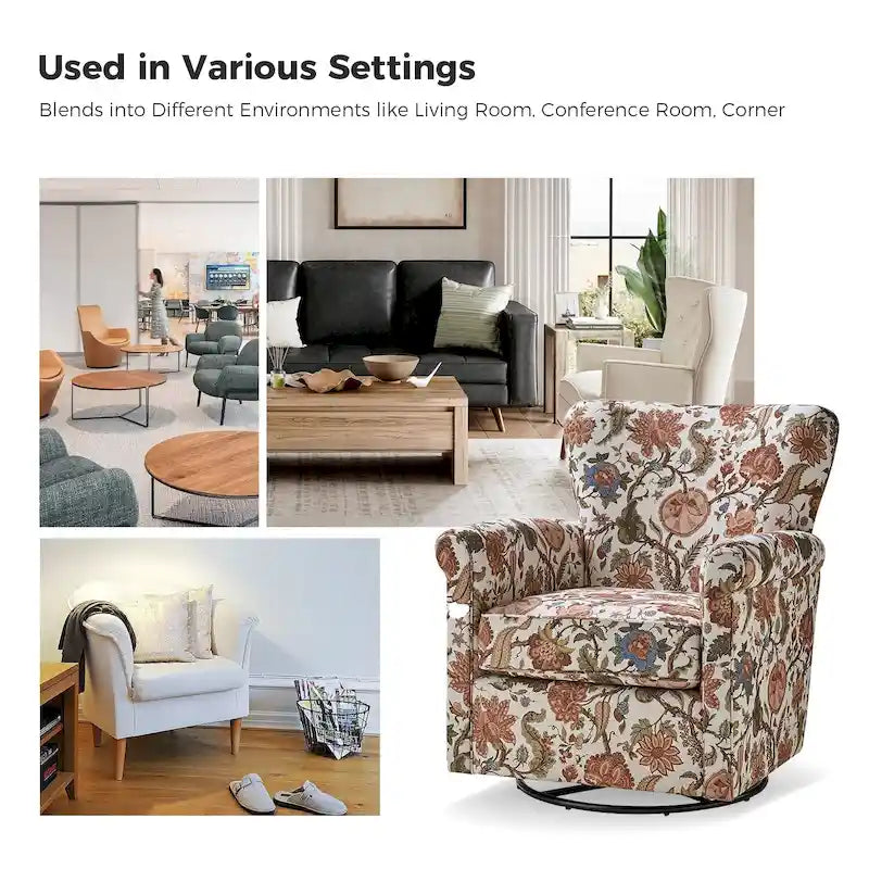 Georg Comfortable Floral Fabric Swivel Rocker Chair with Rolled Armrest Set of 2 by HULALA HOME