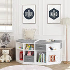 UTEX Corner Reading Nook, Bench with Storage, Corner Cabinet with 3 Cubbies for Living Room, Bedroom, White