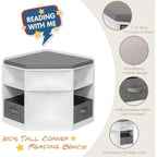 UTEX Corner Reading Nook, Bench with Storage, Corner Cabinet with 3 Cubbies for Living Room, Bedroom, White