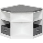 UTEX Corner Reading Nook, Bench with Storage, Corner Cabinet with 3 Cubbies for Living Room, Bedroom, White