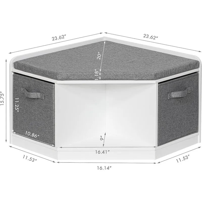 UTEX Corner Reading Nook, Bench with Storage, Corner Cabinet with 3 Cubbies for Living Room, Bedroom, White