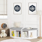 UTEX Corner Reading Nook, Bench with Storage, Corner Cabinet with 3 Cubbies for Living Room, Bedroom, White