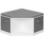 UTEX Corner Reading Nook, Bench with Storage, Corner Cabinet with 3 Cubbies for Living Room, Bedroom, White
