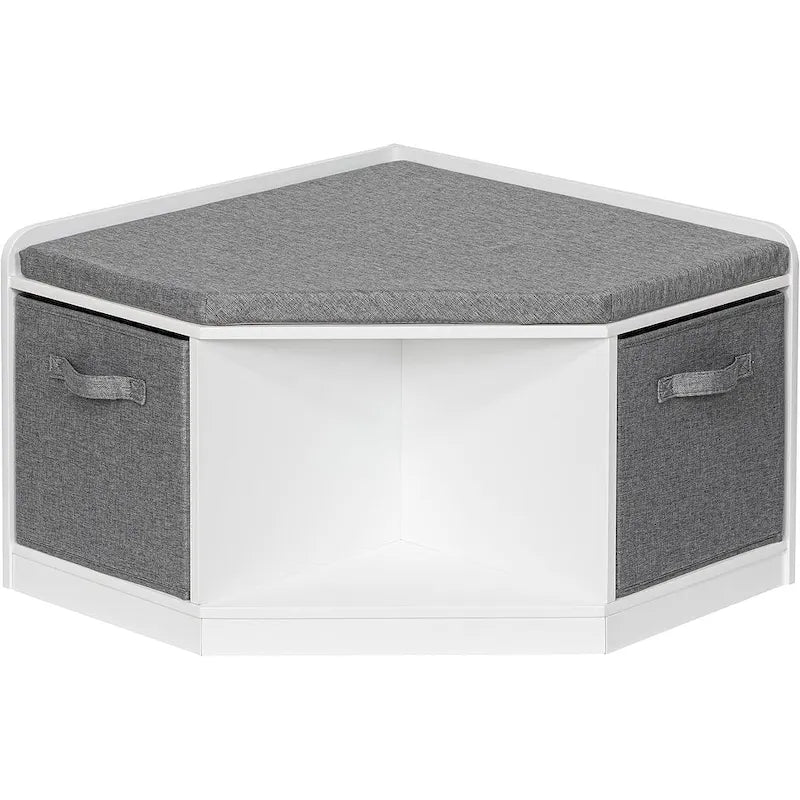 UTEX Corner Reading Nook, Bench with Storage, Corner Cabinet with 3 Cubbies for Living Room, Bedroom, White