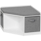 UTEX Corner Reading Nook, Bench with Storage, Corner Cabinet with 3 Cubbies for Living Room, Bedroom, White