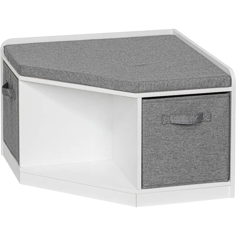 UTEX Corner Reading Nook, Bench with Storage, Corner Cabinet with 3 Cubbies for Living Room, Bedroom, White
