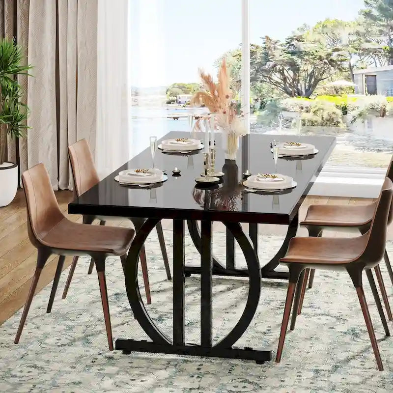 Dining Table for 4-6 People, 63-Inch Large Dining Room Table, High Glossy Finished