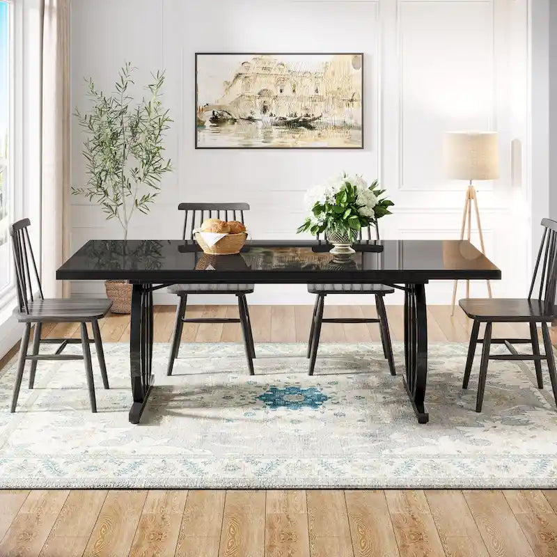 Dining Table for 4-6 People, 63-Inch Large Dining Room Table, High Glossy Finished