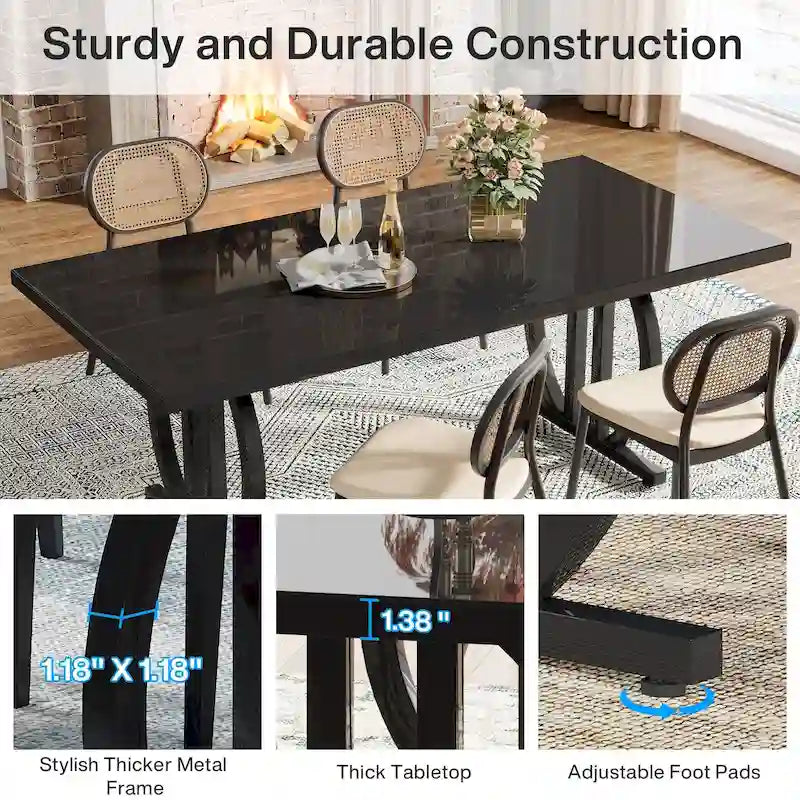 Dining Table for 4-6 People, 63-Inch Large Dining Room Table, High Glossy Finished