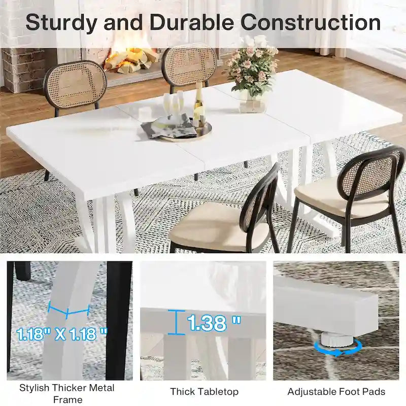 Dining Table for 4-6 People, 63-Inch Large Dining Room Table, High Glossy Finished