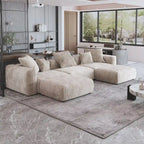 141.73 Modular Sectional Sofa, Corduroy U Shaped Sofa Couch with Ottomans