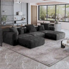 141.73 Modular Sectional Sofa, Corduroy U Shaped Sofa Couch with Ottomans