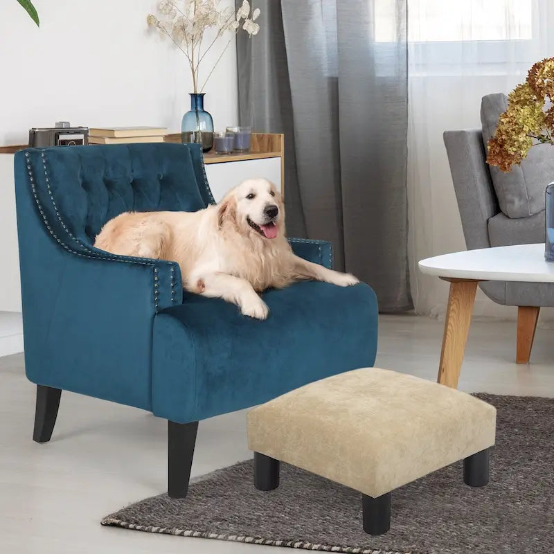 Adeco Ottoman Upholstered Fabric Footrest Pet Steps Dog Stair Stool