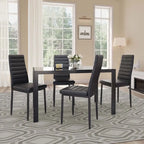 5 Pieces Glass Dining Table Set, 4 Person Modern Home Kitchen Chairs with High Back PU Leather Dining Chairs