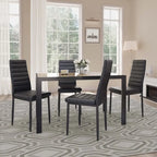 5 Pieces Glass Dining Table Set, 4 Person Modern Home Kitchen Chairs with High Back PU Leather Dining Chairs