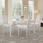 5 Pieces Glass Dining Table Set, 4 Person Modern Home Kitchen Chairs with High Back PU Leather Dining Chairs
