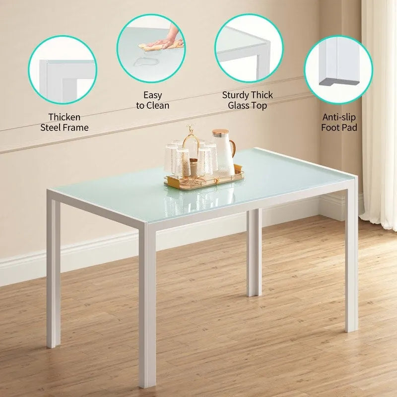 5 Pieces Glass Dining Table Set, 4 Person Modern Home Kitchen Chairs with High Back PU Leather Dining Chairs