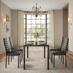 5 Pieces Glass Dining Table Set, 4 Person Modern Home Kitchen Chairs with High Back PU Leather Dining Chairs