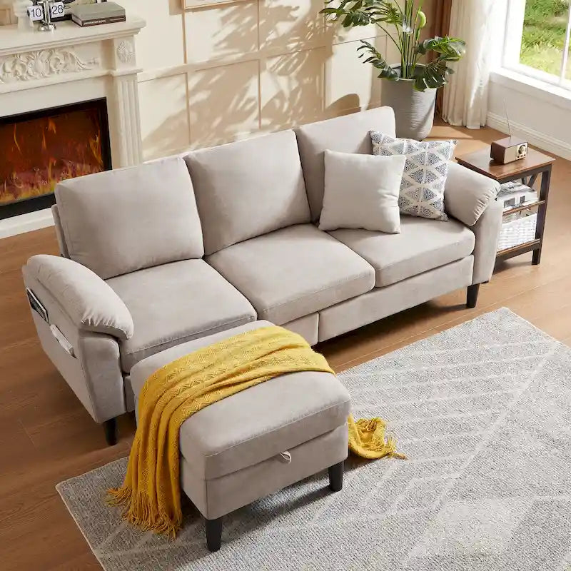 Jarenie 79.72 L Shaped Sofa with Storage Ottoman for Living Room