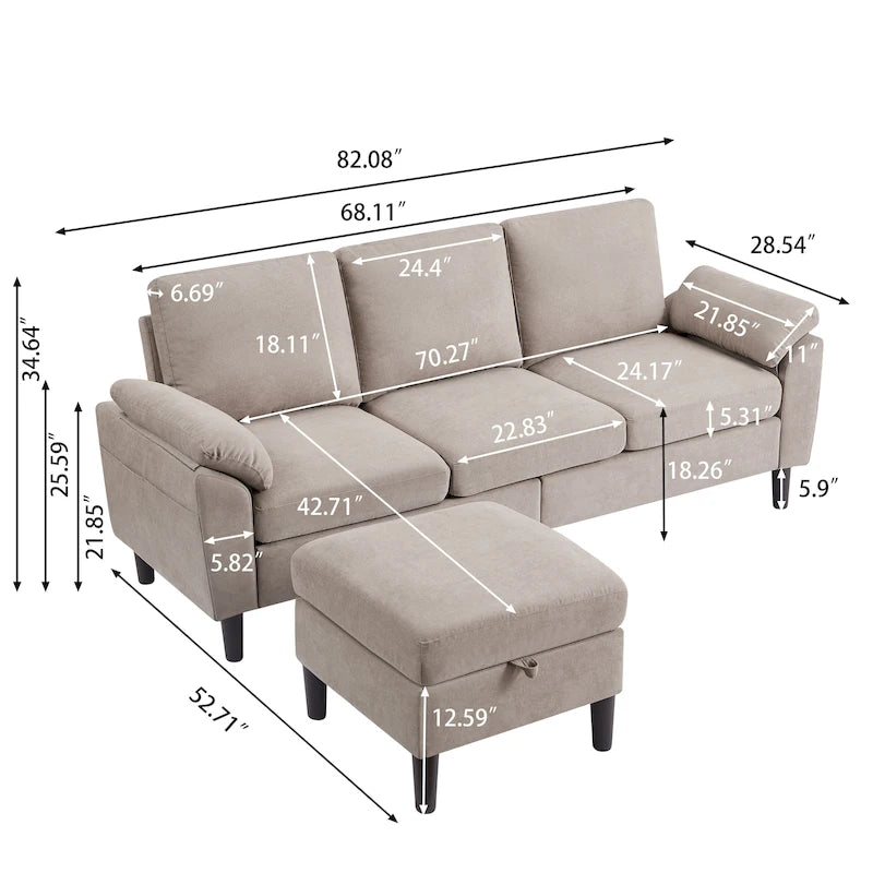 Jarenie 79.72 L Shaped Sofa with Storage Ottoman for Living Room