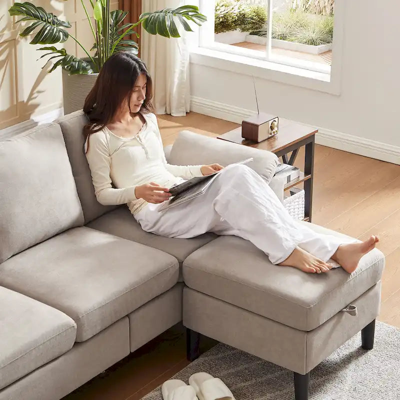Jarenie 79.72 L Shaped Sofa with Storage Ottoman for Living Room