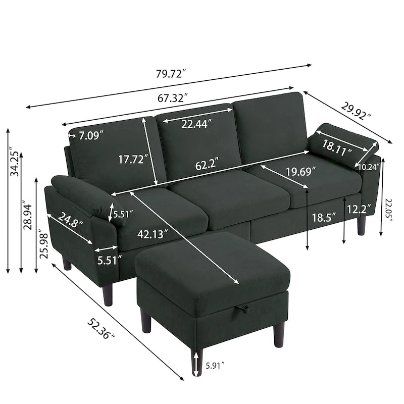 Jarenie 79.72 L Shaped Sofa with Storage Ottoman for Living Room