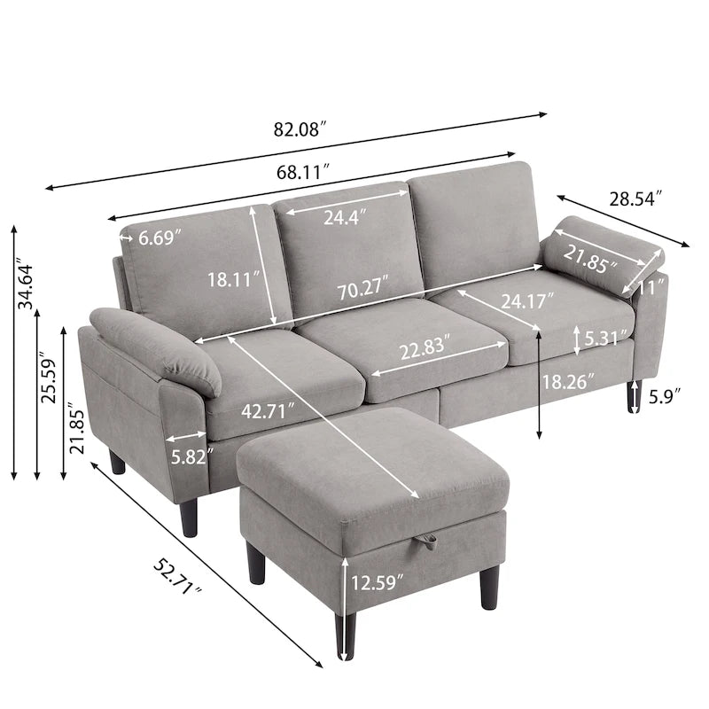 Jarenie 79.72 L Shaped Sofa with Storage Ottoman for Living Room