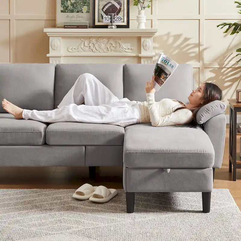 Jarenie 79.72 L Shaped Sofa with Storage Ottoman for Living Room