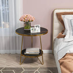 Round End Table, 2 Tier Wood Sofa Side Table for Living Room Bedroom
