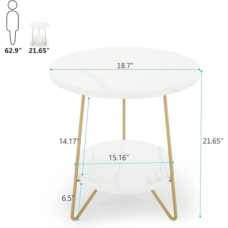 Round End Table, 2 Tier Wood Sofa Side Table for Living Room Bedroom