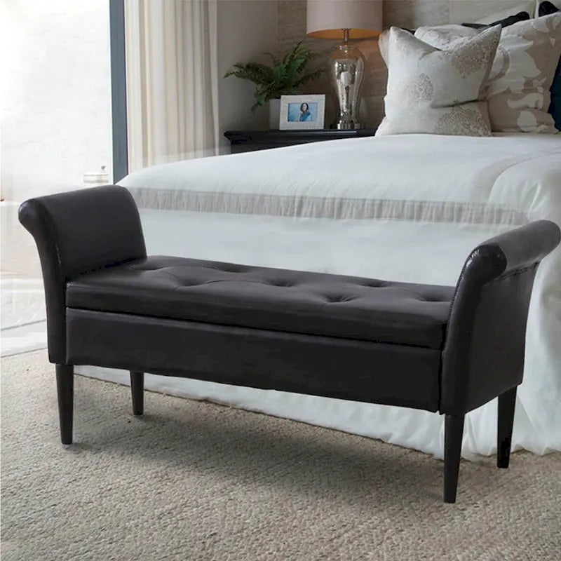 Storage Ottoman Bench with Arms Upholstered Tufted Storage Bench for Bedroom Entryway Bench Footstool with Large Storage