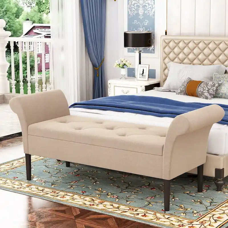Storage Ottoman Bench with Arms Upholstered Tufted Storage Bench for Bedroom Entryway Bench Footstool with Large Storage