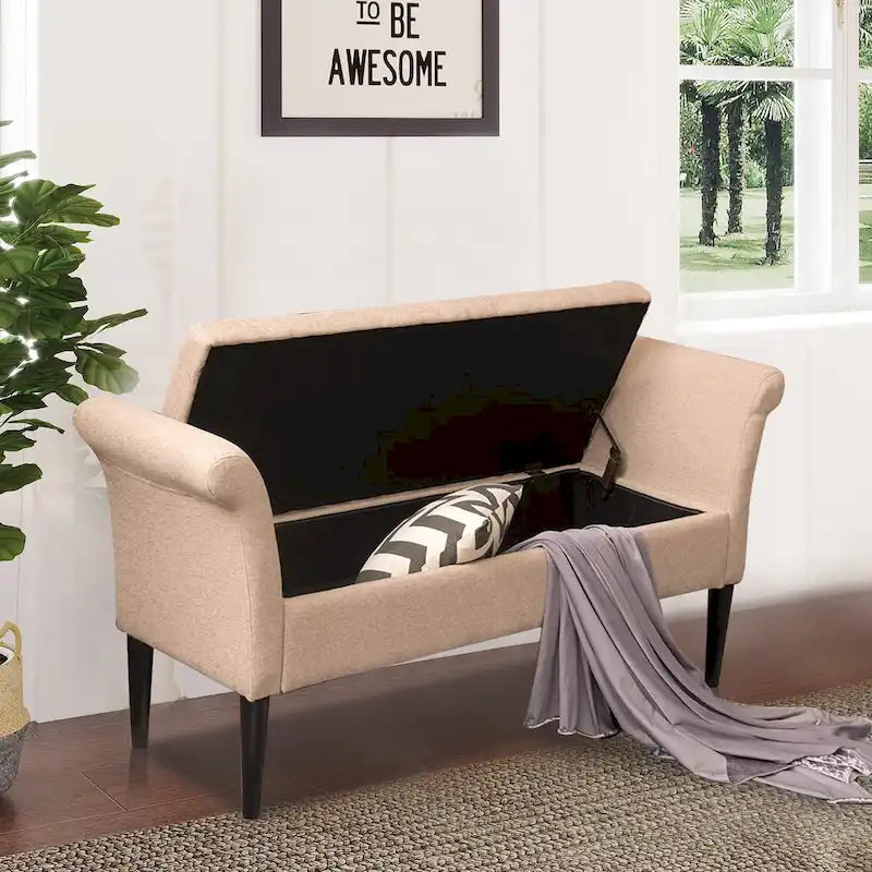 Storage Ottoman Bench with Arms Upholstered Tufted Storage Bench for Bedroom Entryway Bench Footstool with Large Storage