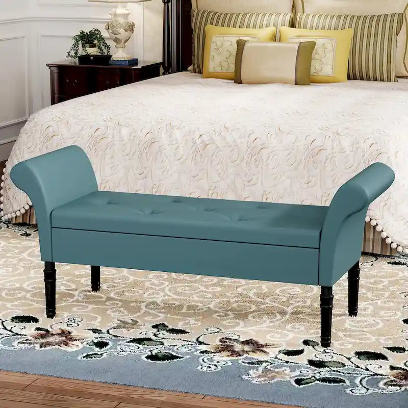 Storage Ottoman Bench with Arms Upholstered Tufted Storage Bench for Bedroom Entryway Bench Footstool with Large Storage