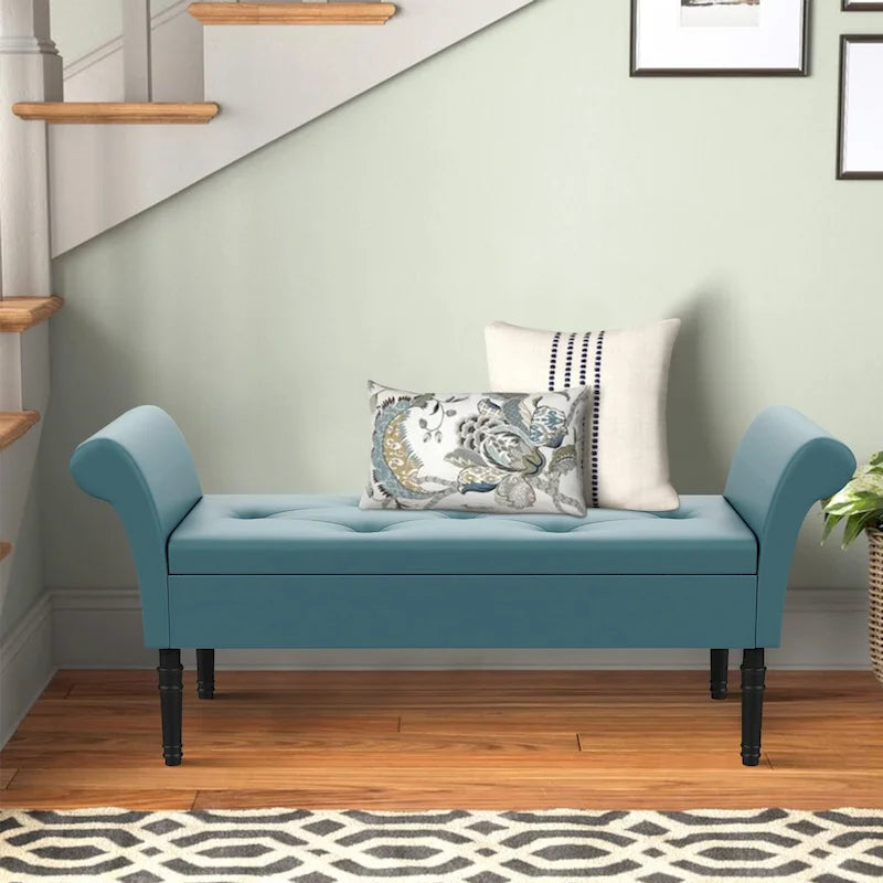 Storage Ottoman Bench with Arms Upholstered Tufted Storage Bench for Bedroom Entryway Bench Footstool with Large Storage