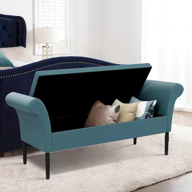 Storage Ottoman Bench with Arms Upholstered Tufted Storage Bench for Bedroom Entryway Bench Footstool with Large Storage