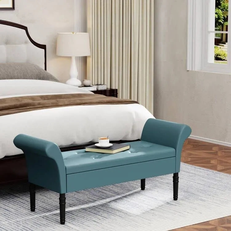 Storage Ottoman Bench with Arms Upholstered Tufted Storage Bench for Bedroom Entryway Bench Footstool with Large Storage