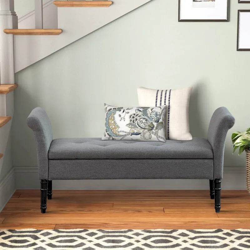 Storage Ottoman Bench with Arms Upholstered Tufted Storage Bench for Bedroom Entryway Bench Footstool with Large Storage
