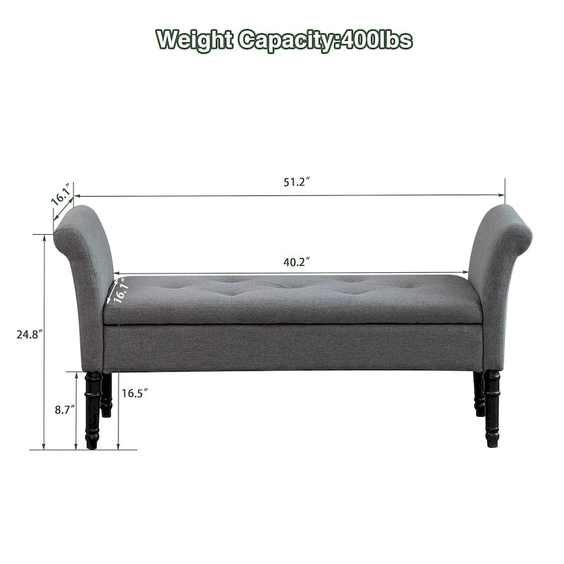 Storage Ottoman Bench with Arms Upholstered Tufted Storage Bench for Bedroom Entryway Bench Footstool with Large Storage
