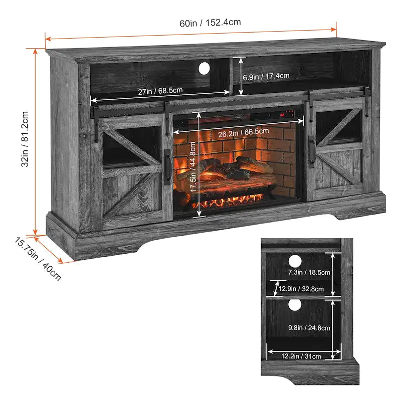 60 in. Electric Fireplace TV Stand Entertainment Center w/Door Sensor