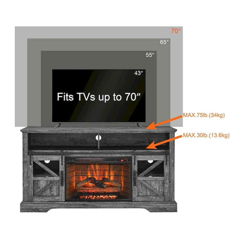 60 in. Electric Fireplace TV Stand Entertainment Center w/Door Sensor