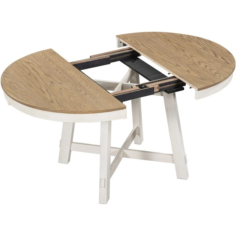 Farmhouse Round Extendable Dining Table with 16 Leaf Wood