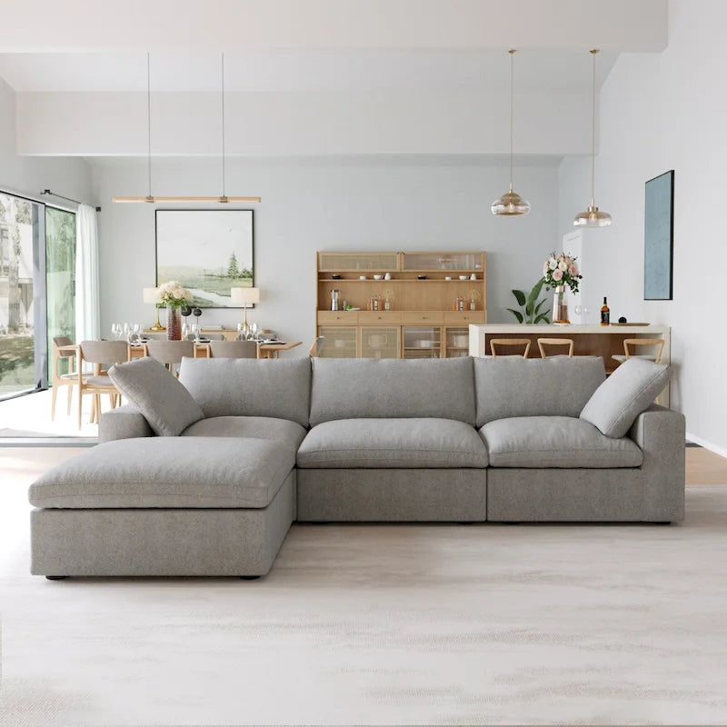 L-shape Linen Sectional Sofa Upholstered Sofa Multiple Cushions Couch with Storage Ottoman
