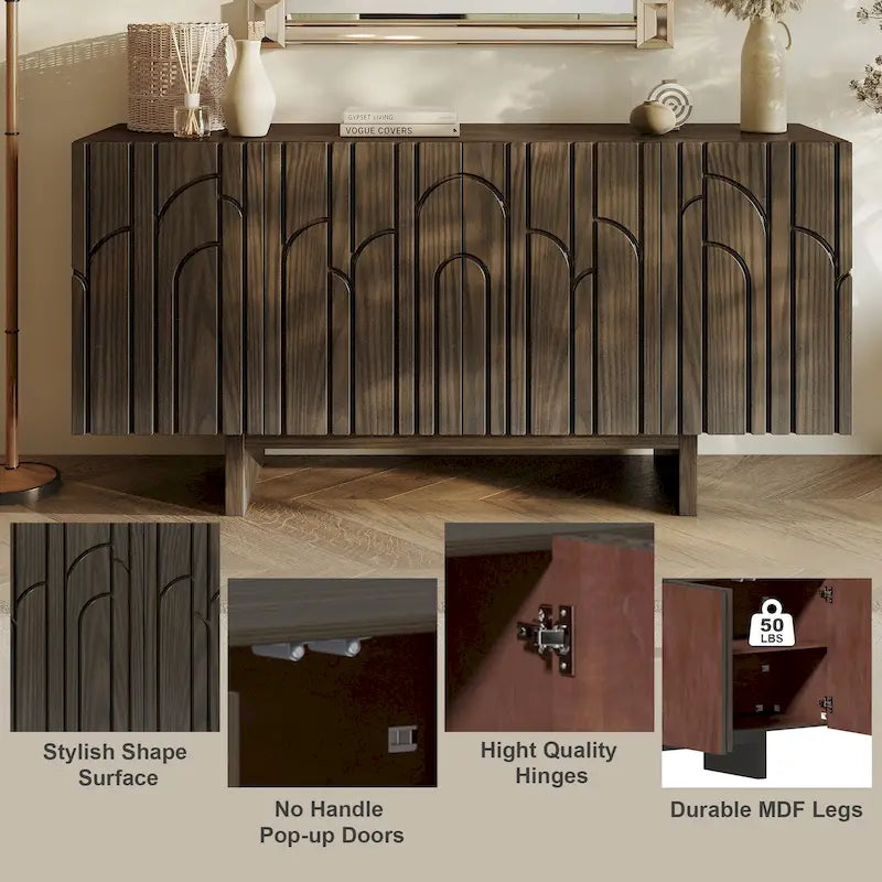 Clihome Modern Wood Storage Buffet Sideboard with 4 Doors