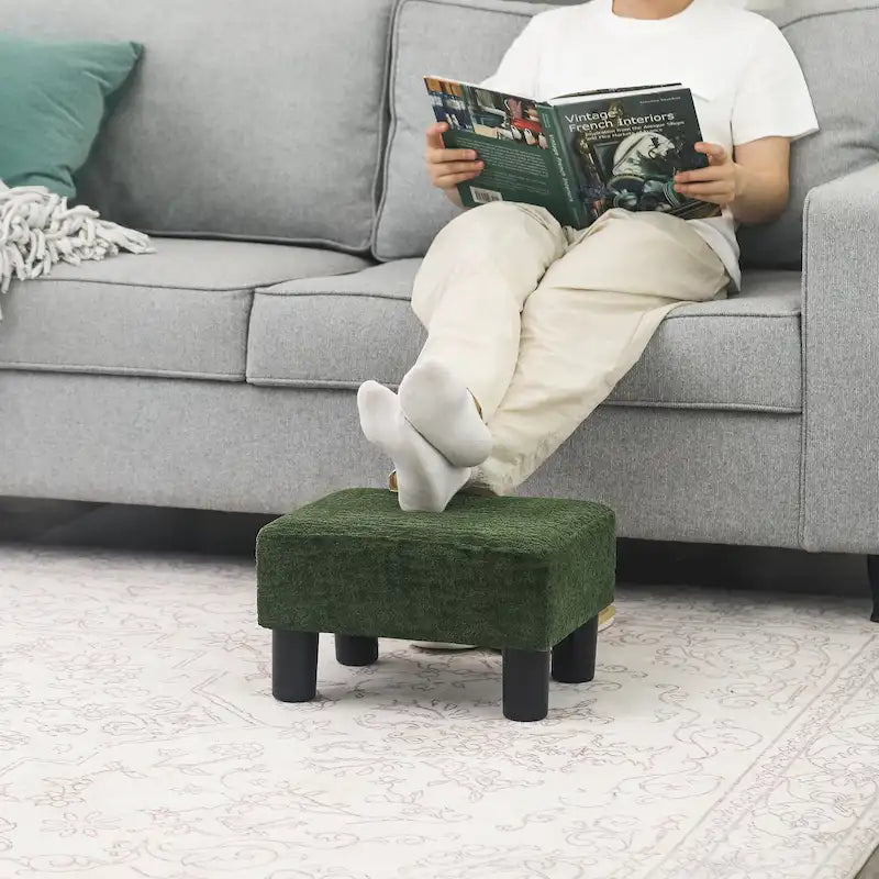 Adeco Small Rectangular Ottoman Modern PU Leather Footrest Stool Chair
